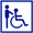 Bild: Blauer Rollstuhl mit stehender Person auf weißem Grund